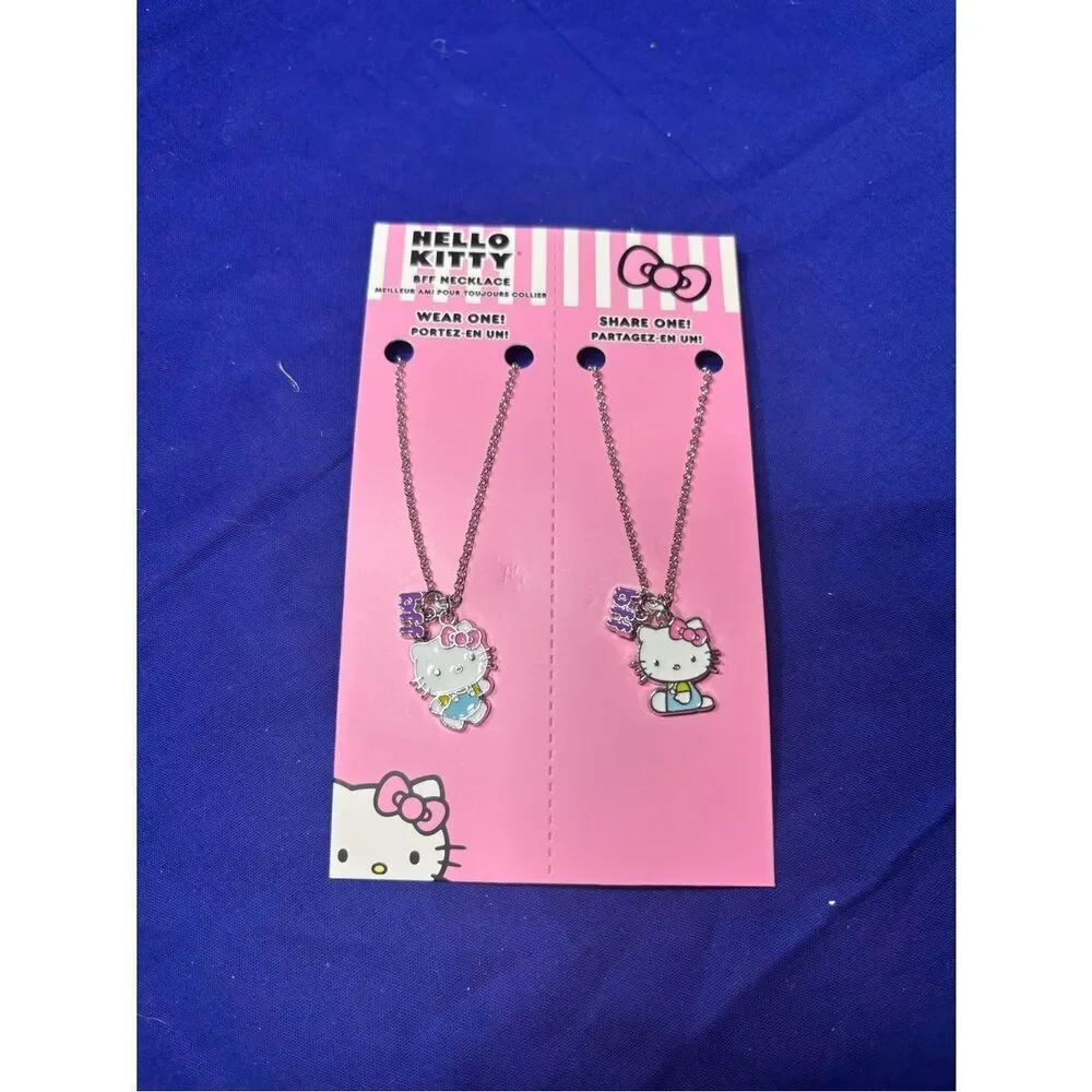 New Hello Kitty Kids Pink Enamel Pendant Necklace Set of 2